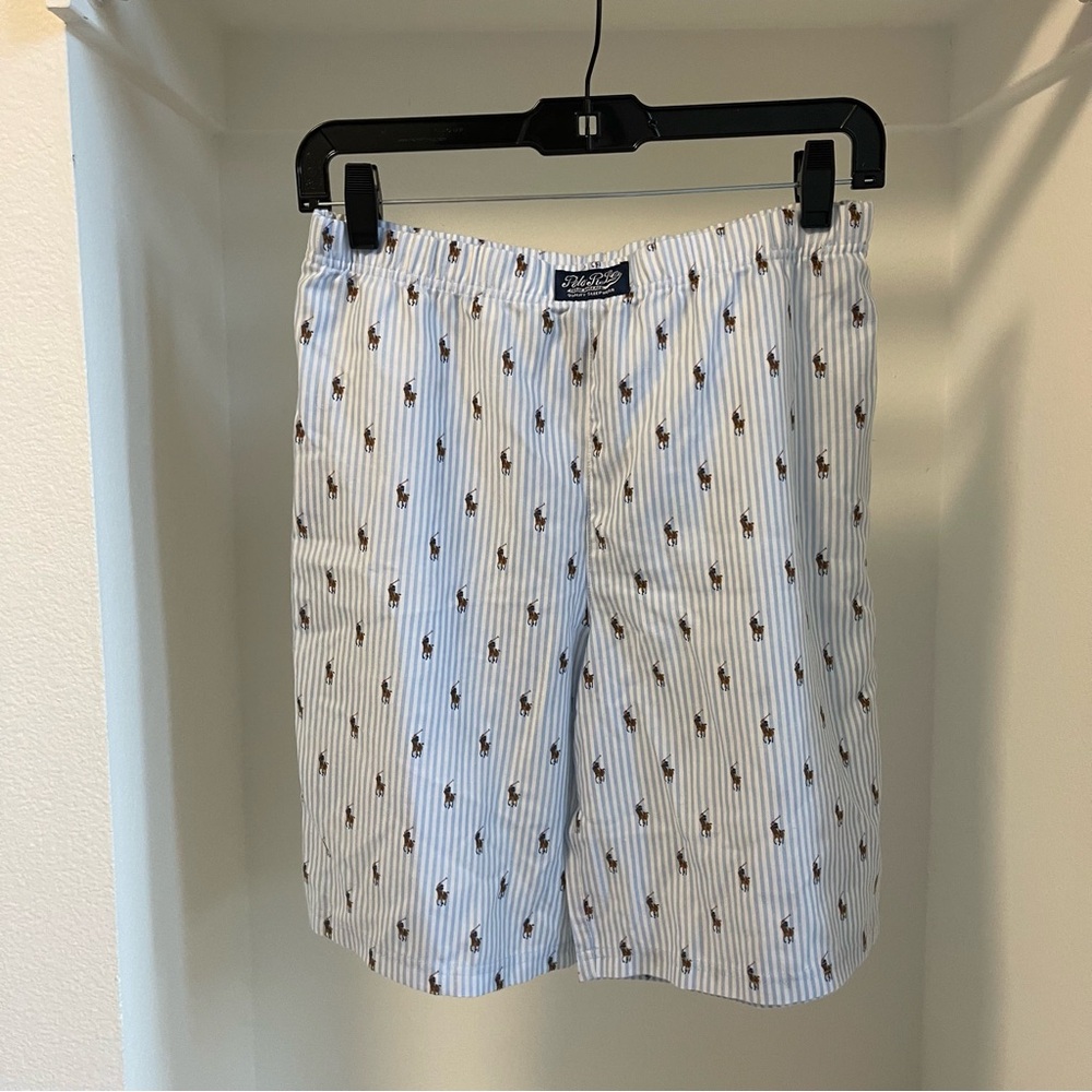 Polo Ralph Lauren | White and Blue Striped Shorts with Iconic Bear Print